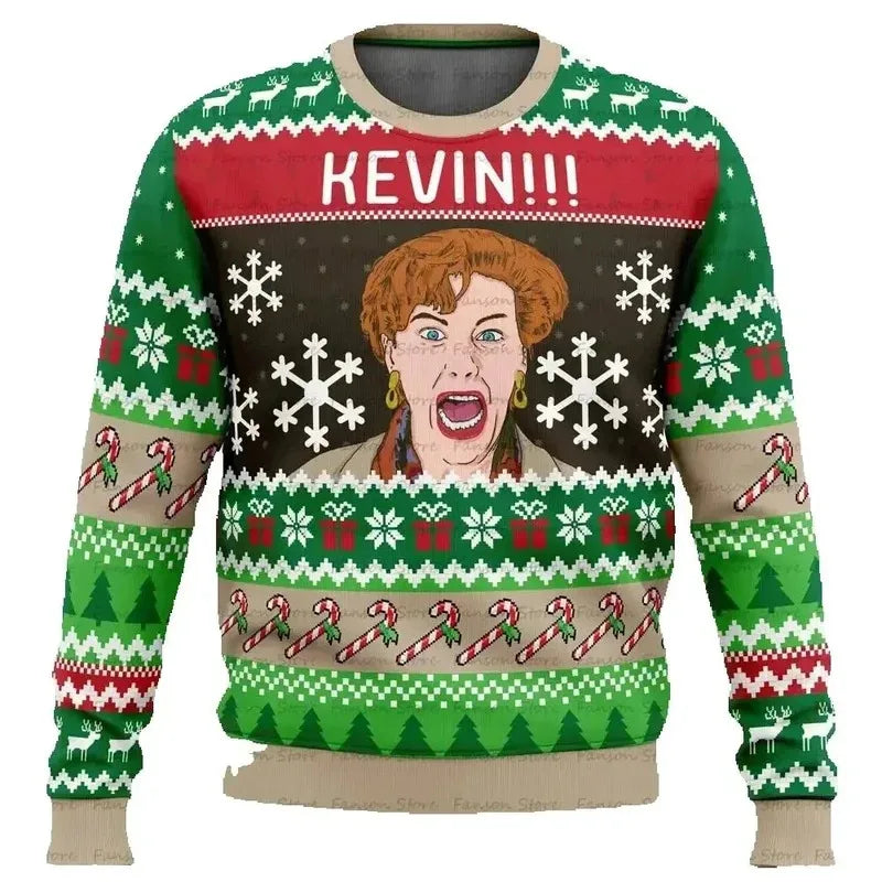 Sweatshirt Natal Inspirada no Clássico “Sozinho em Casa” – Ugly Christmas Sweater com Design Humorístico “KEVIN!!!”