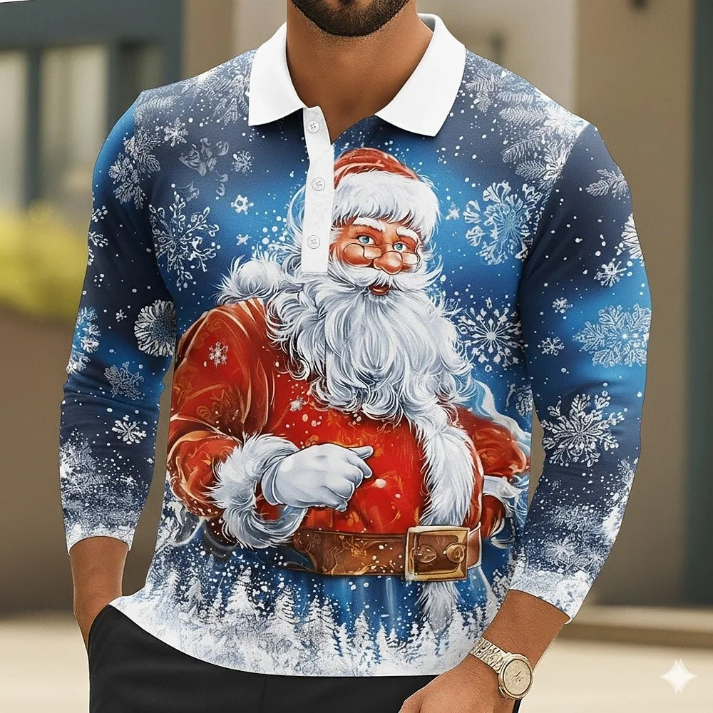 Polo Natalício 3D Homem – Pai Natal Divertido