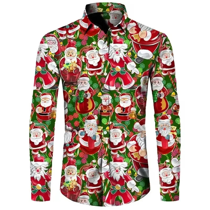 Camisa Masculina Natal 3D – Pai Natal e Boneco de Neve