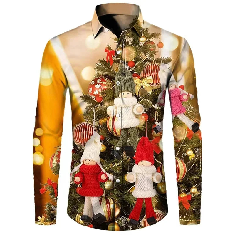 Camisa Masculina Natal 3D – Pai Natal e Boneco de Neve