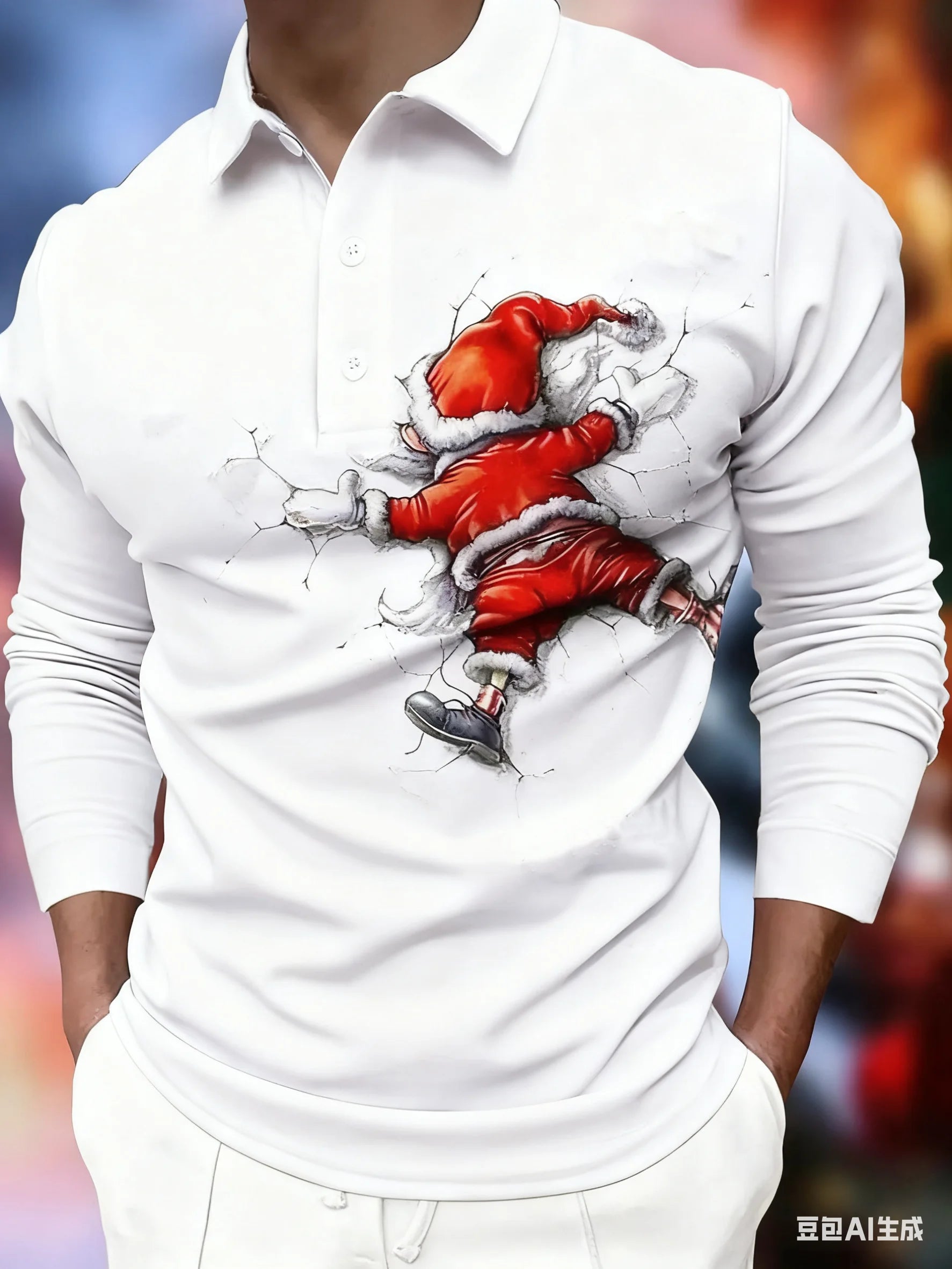 Polo Natalício 3D Homem – Pai Natal Divertido