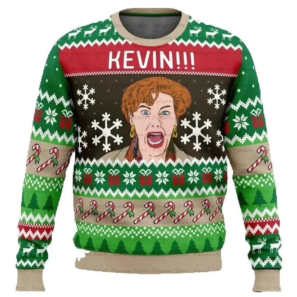 Sweatshirt Natal Inspirada no Clássico “Sozinho em Casa” – Ugly Christmas Sweater com Design Humorístico “KEVIN!!!”