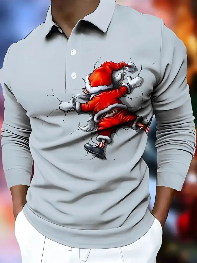 Polo Natalício 3D Homem – Pai Natal Divertido