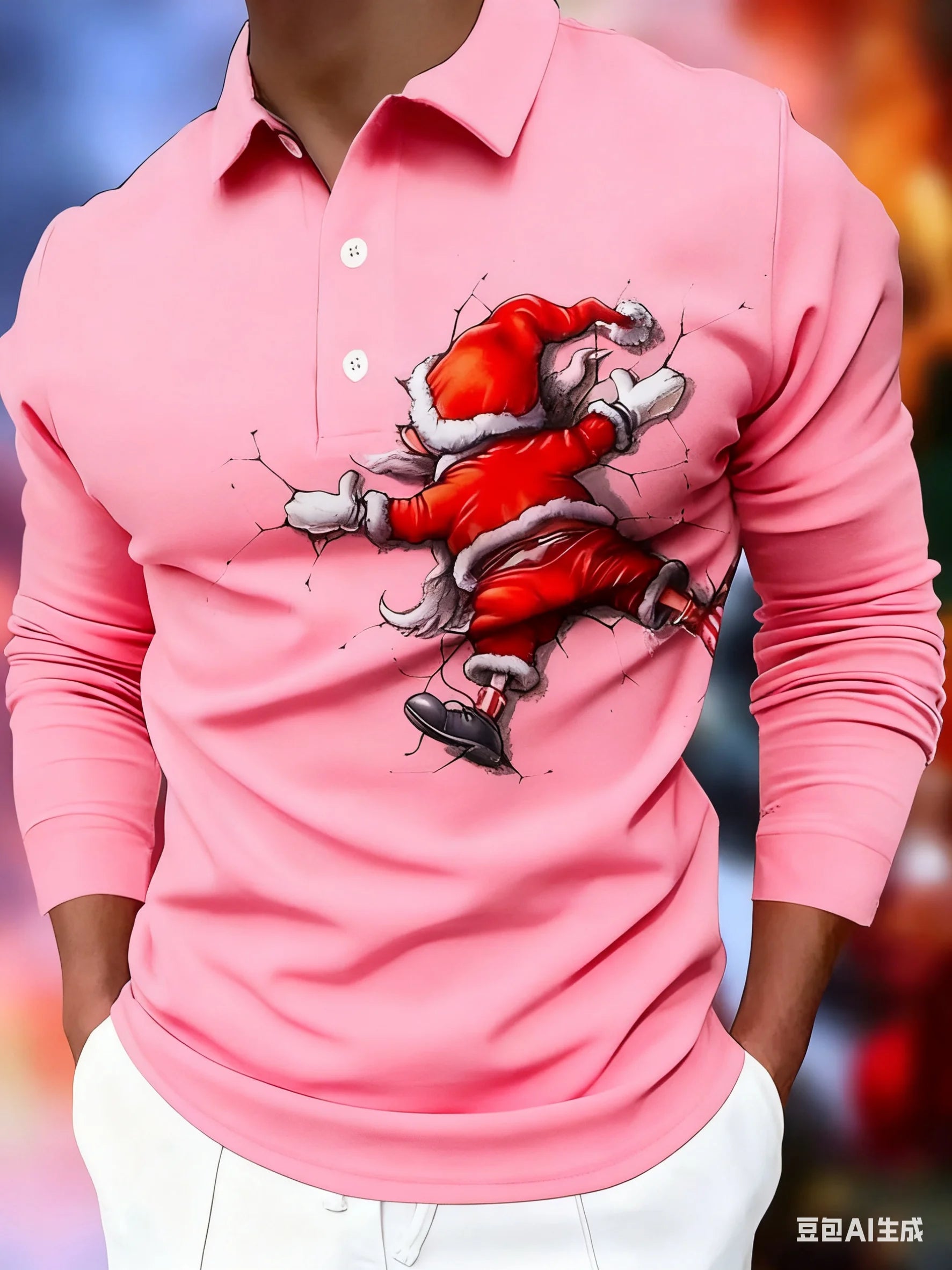 Polo Natalício 3D Homem – Pai Natal Divertido