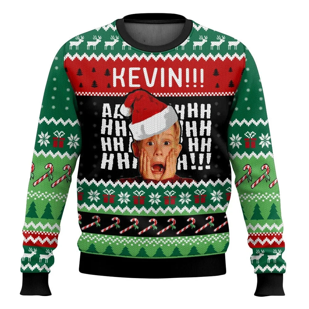 Sweatshirt Natal Inspirada no Clássico “Sozinho em Casa” – Ugly Christmas Sweater com Design Humorístico “KEVIN!!!”