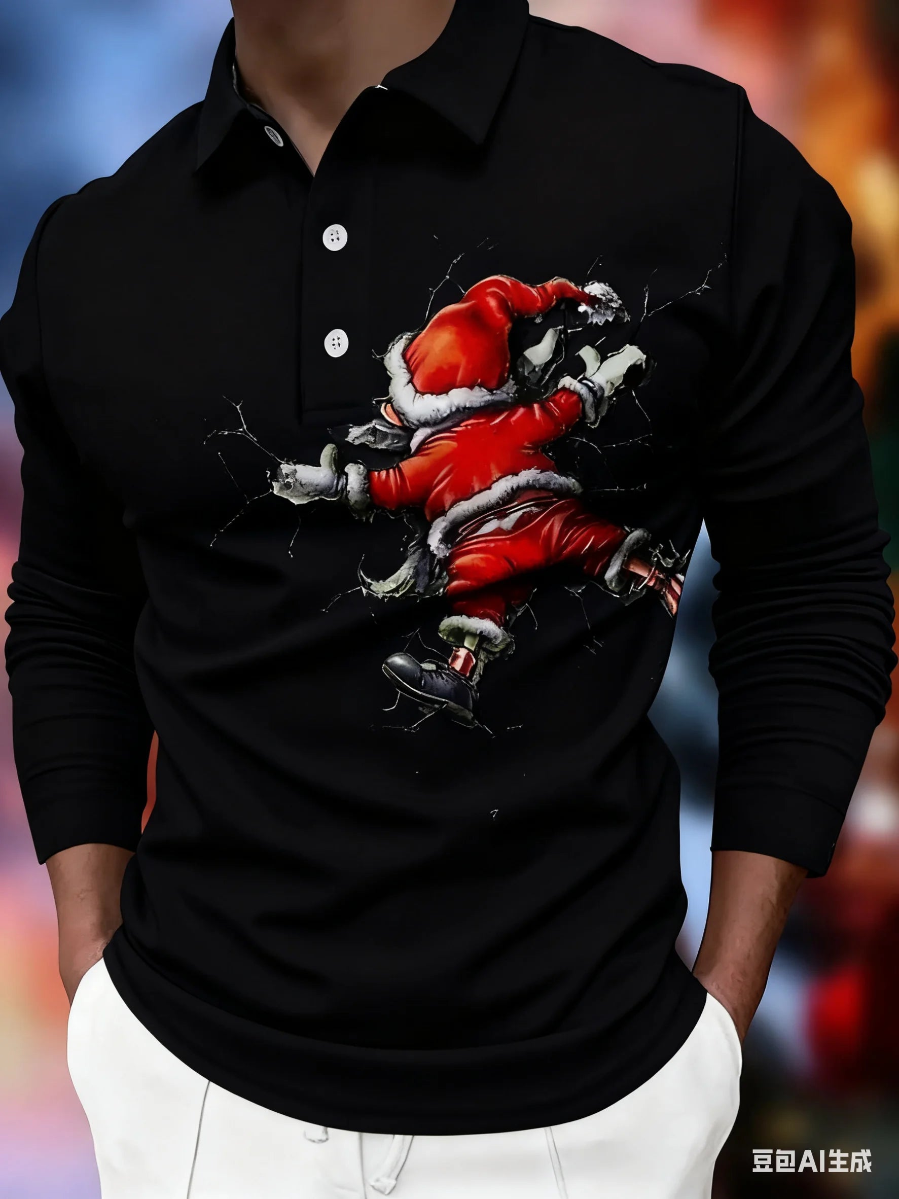 Polo Natalício 3D Homem – Pai Natal Divertido