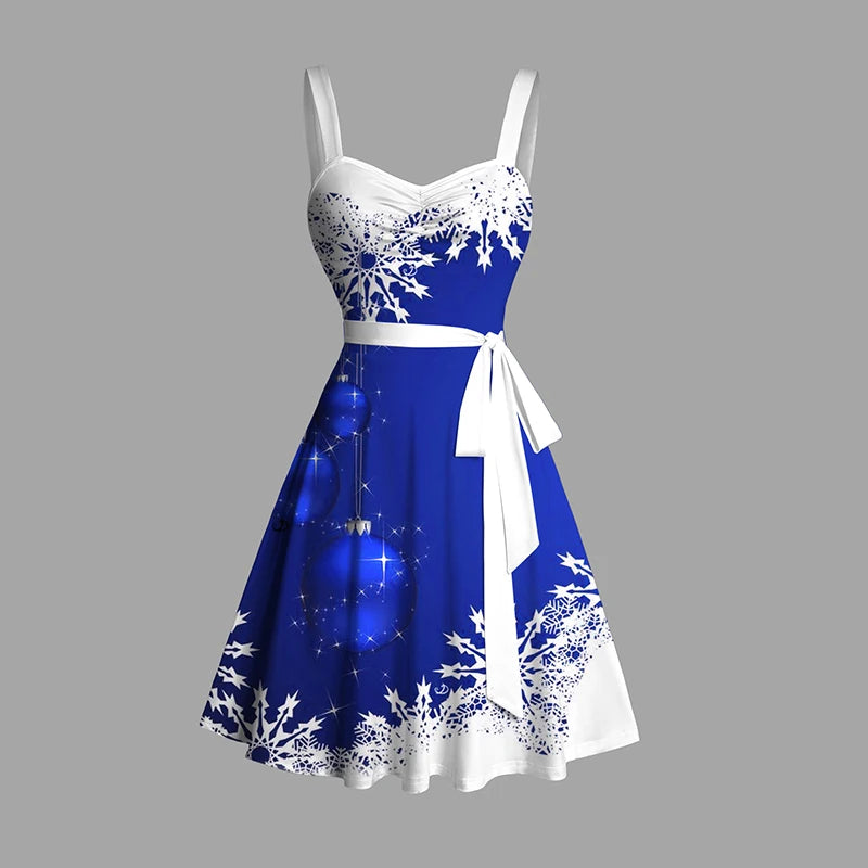 Vestido Natal Sweetheart Snowflake com Cinto – Elegância Festiva