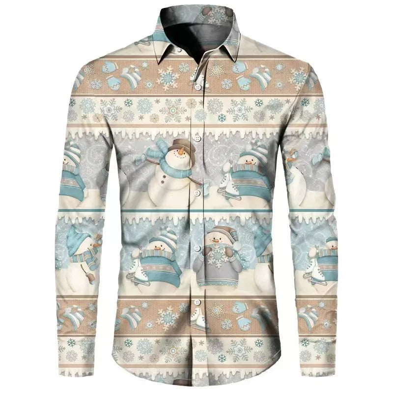 Camisa Masculina Natal 3D – Pai Natal e Boneco de Neve