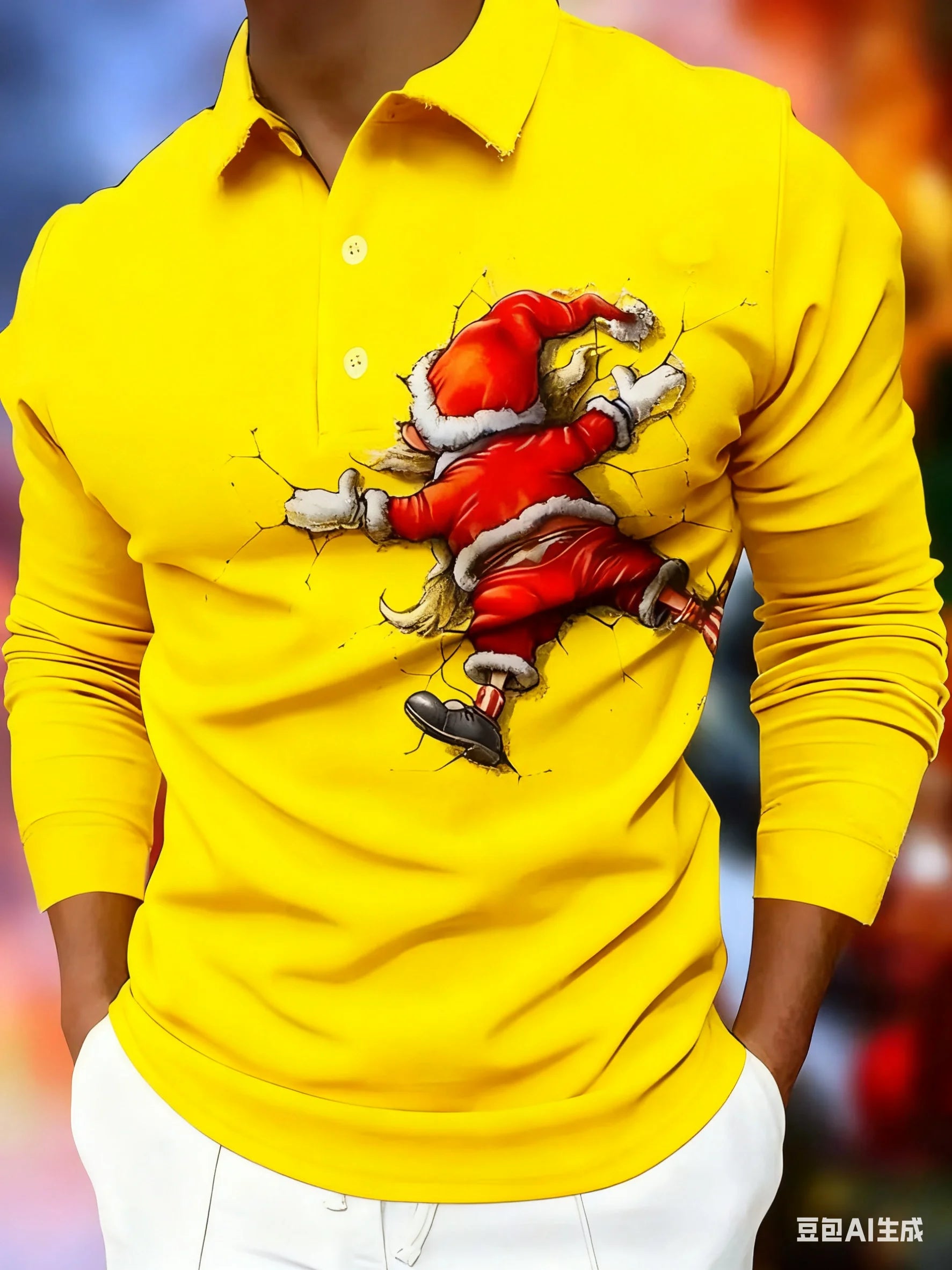 Polo Natalício 3D Homem – Pai Natal Divertido