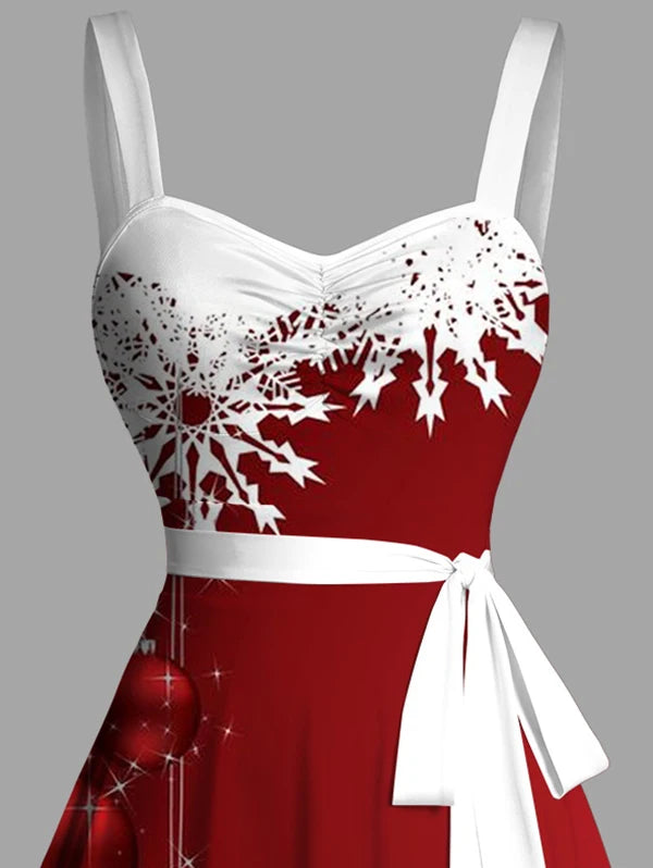 Vestido Natal Sweetheart Snowflake com Cinto – Elegância Festiva