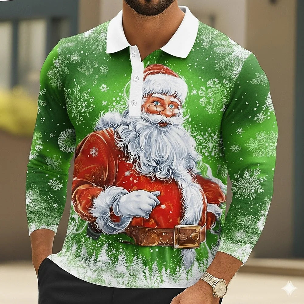 Polo Natalício 3D Homem – Pai Natal Divertido