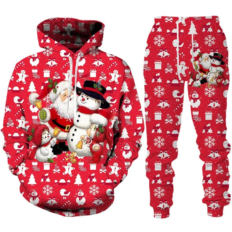 Conjunto Desportivo Masculino Natal 3D – Hoodie + Calças Inverno
