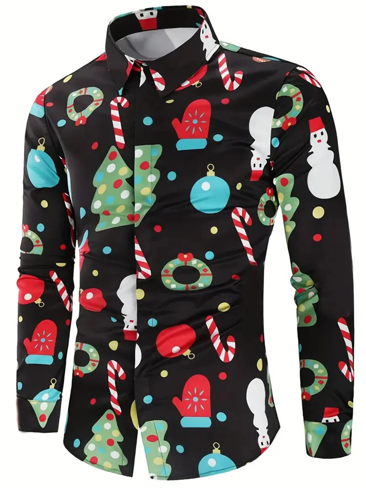 Camisa Masculina Natal 3D – Pai Natal e Boneco de Neve