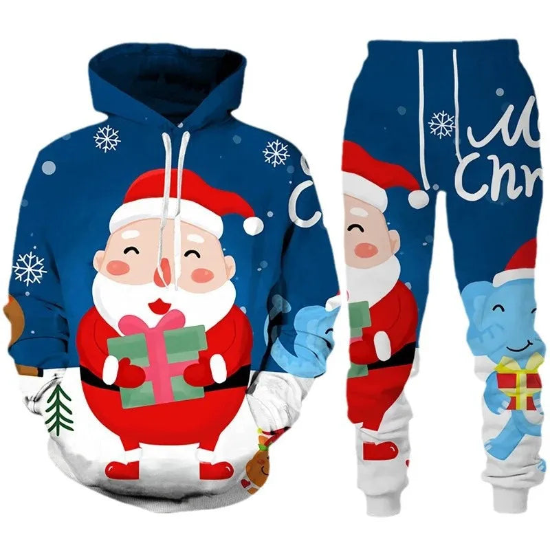 Conjunto Desportivo Masculino Natal 3D – Hoodie + Calças Inverno