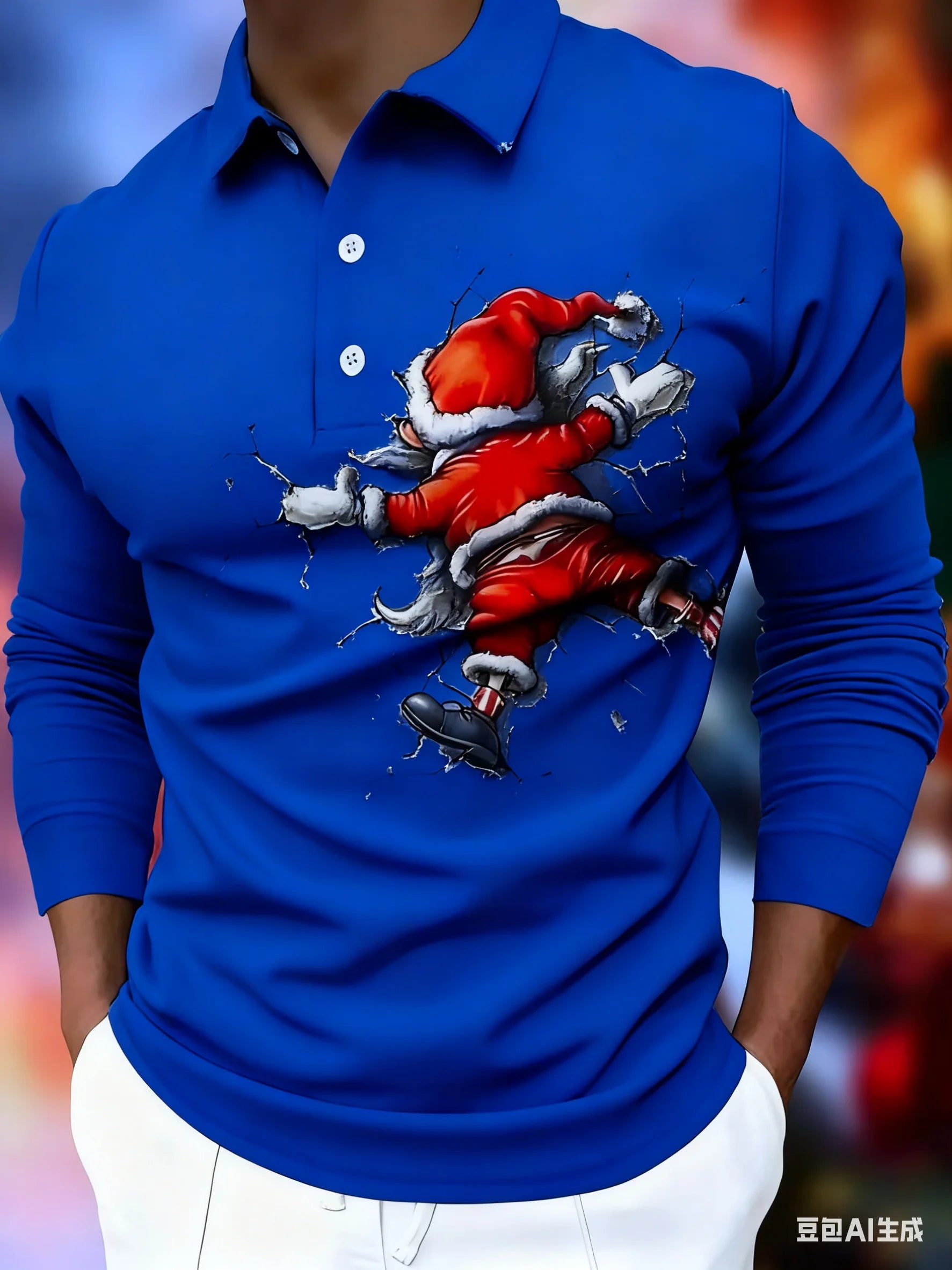 Polo Natalício 3D Homem – Pai Natal Divertido