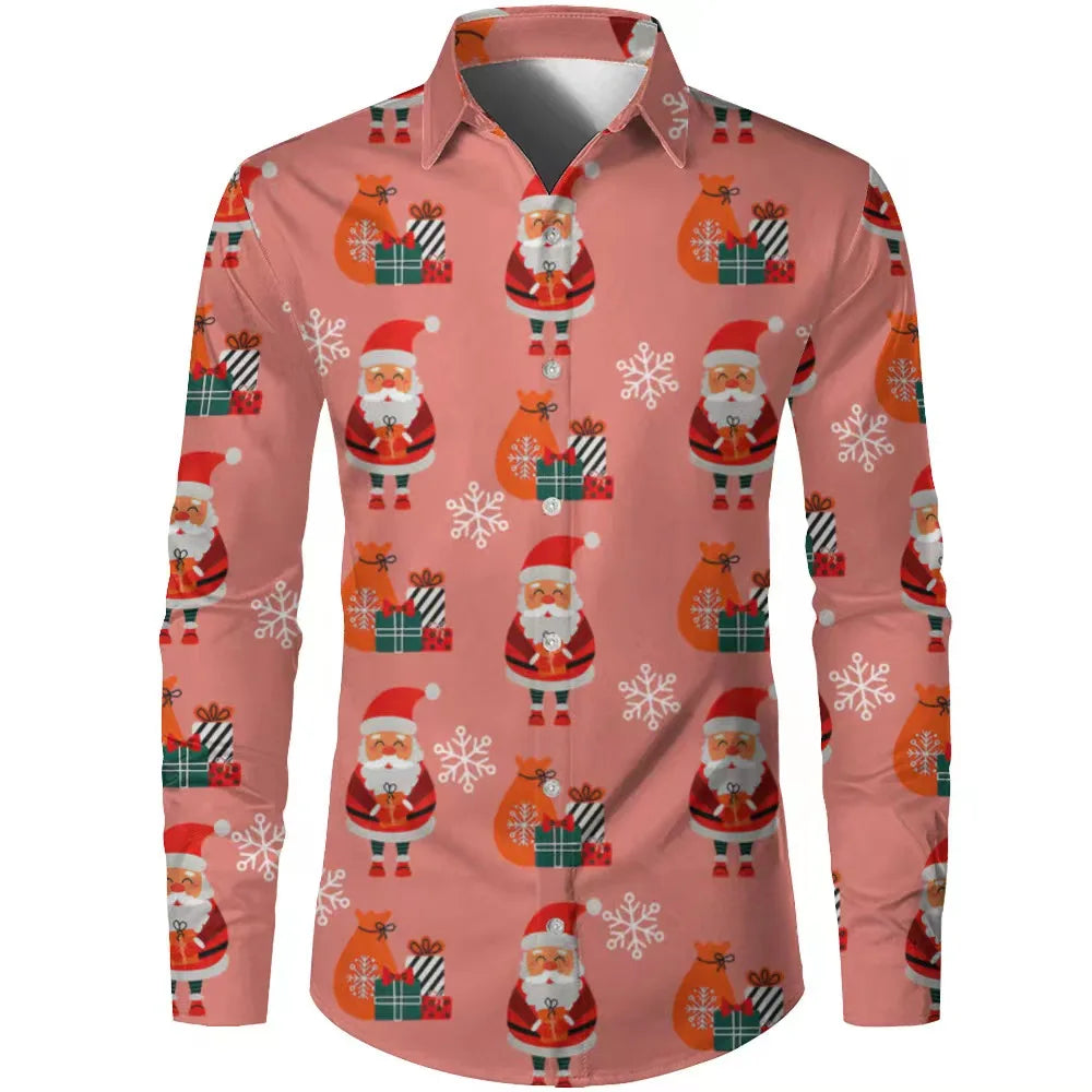 Camisa Masculina Natal 3D – Pai Natal e Boneco de Neve