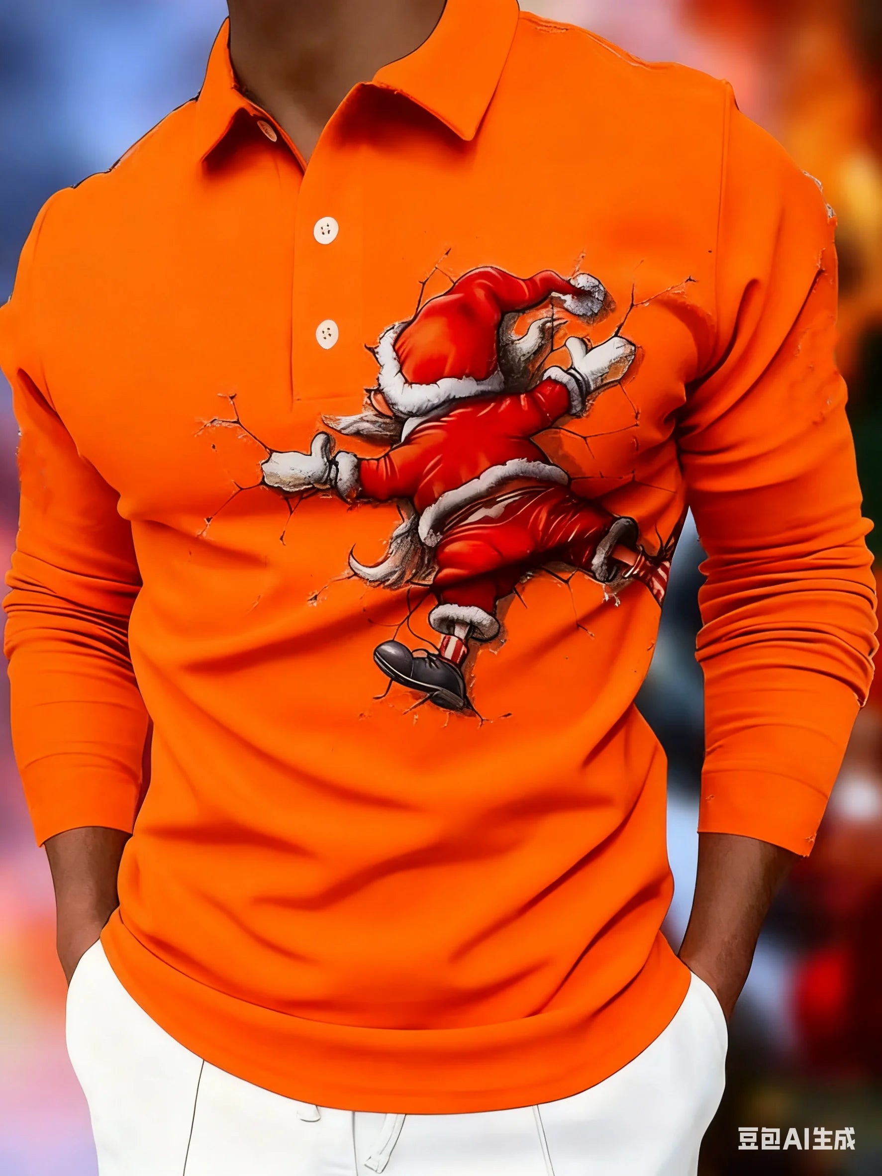 Polo Natalício 3D Homem – Pai Natal Divertido