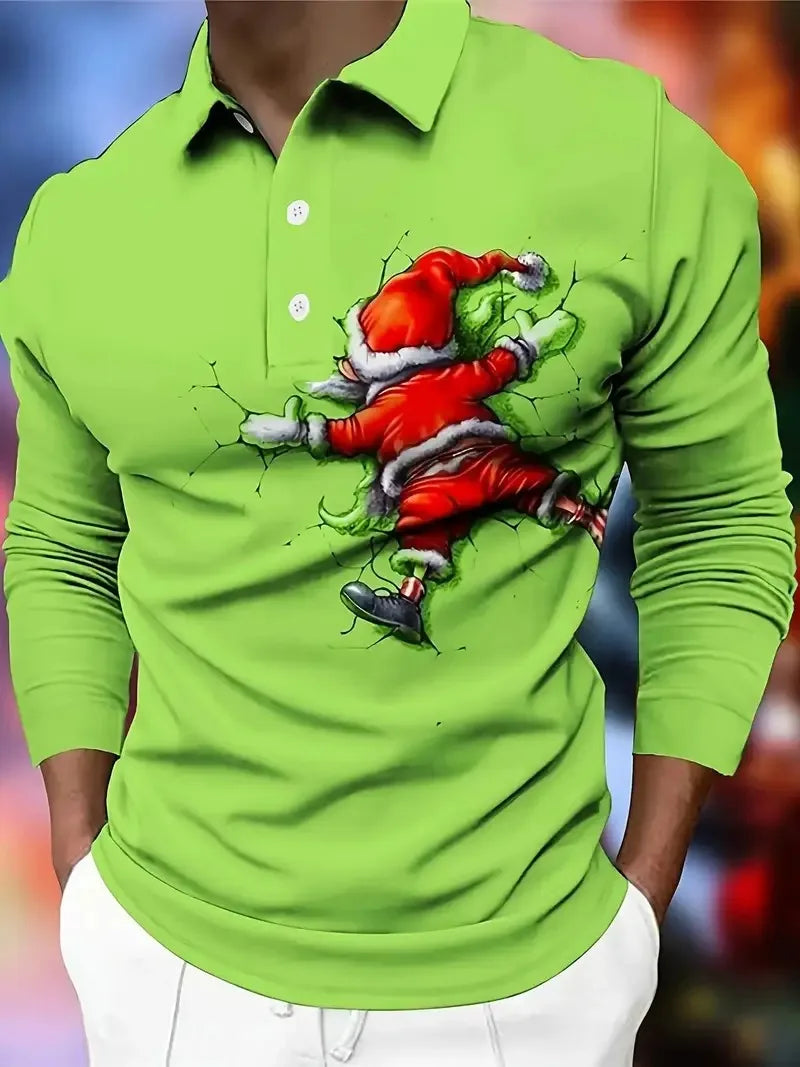 Polo Natalício 3D Homem – Pai Natal Divertido