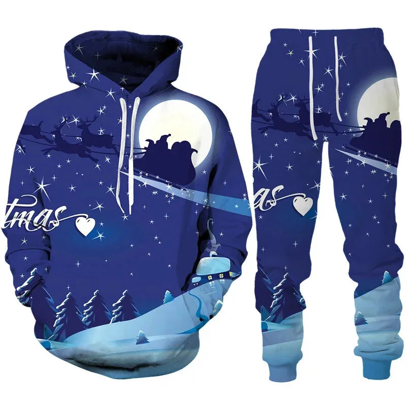 Conjunto Desportivo Masculino Natal 3D – Hoodie + Calças Inverno