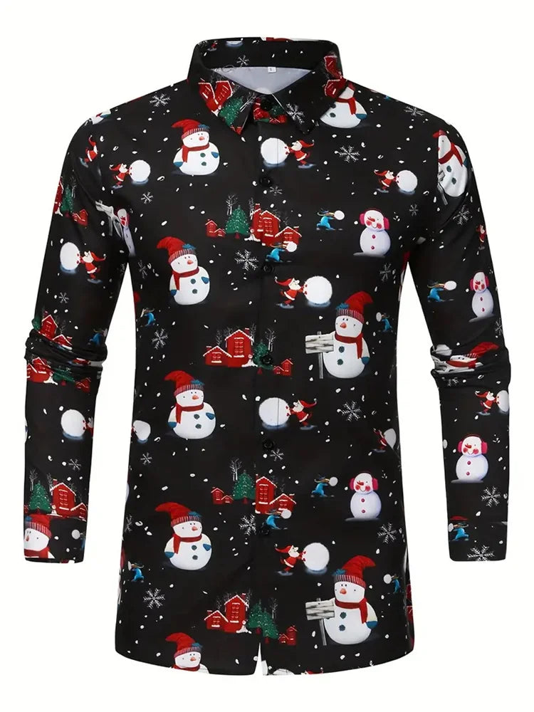 Camisa Masculina Natal 3D – Pai Natal e Boneco de Neve