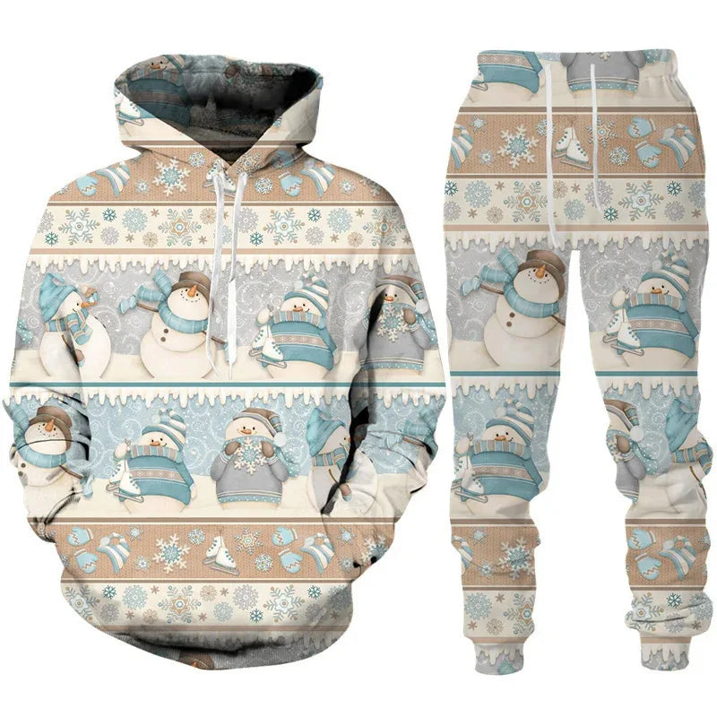 Conjunto Desportivo Masculino Natal 3D – Hoodie + Calças Inverno