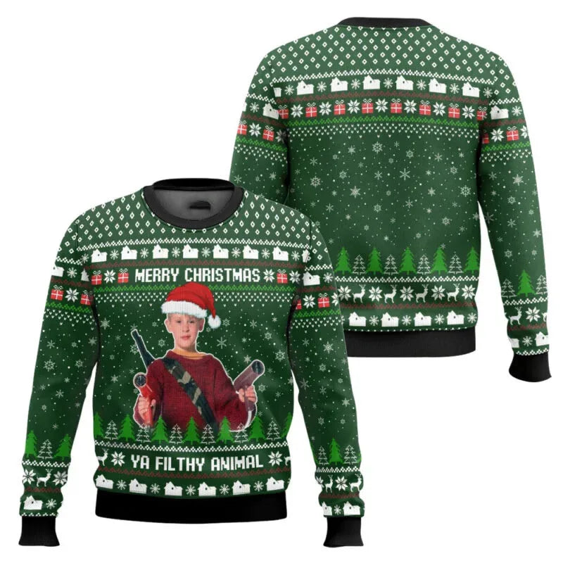 Sweatshirt Natal Inspirada no Clássico “Sozinho em Casa” – Ugly Christmas Sweater com Design Humorístico “KEVIN!!!”