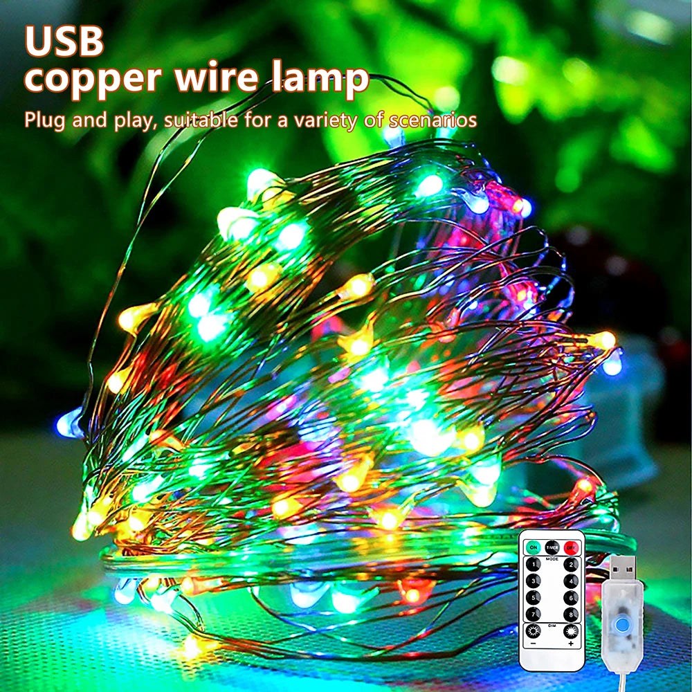 Luzes LED Fairy USB – Fio de Cobre Prateado 5/10/20M (À Prova de Água)