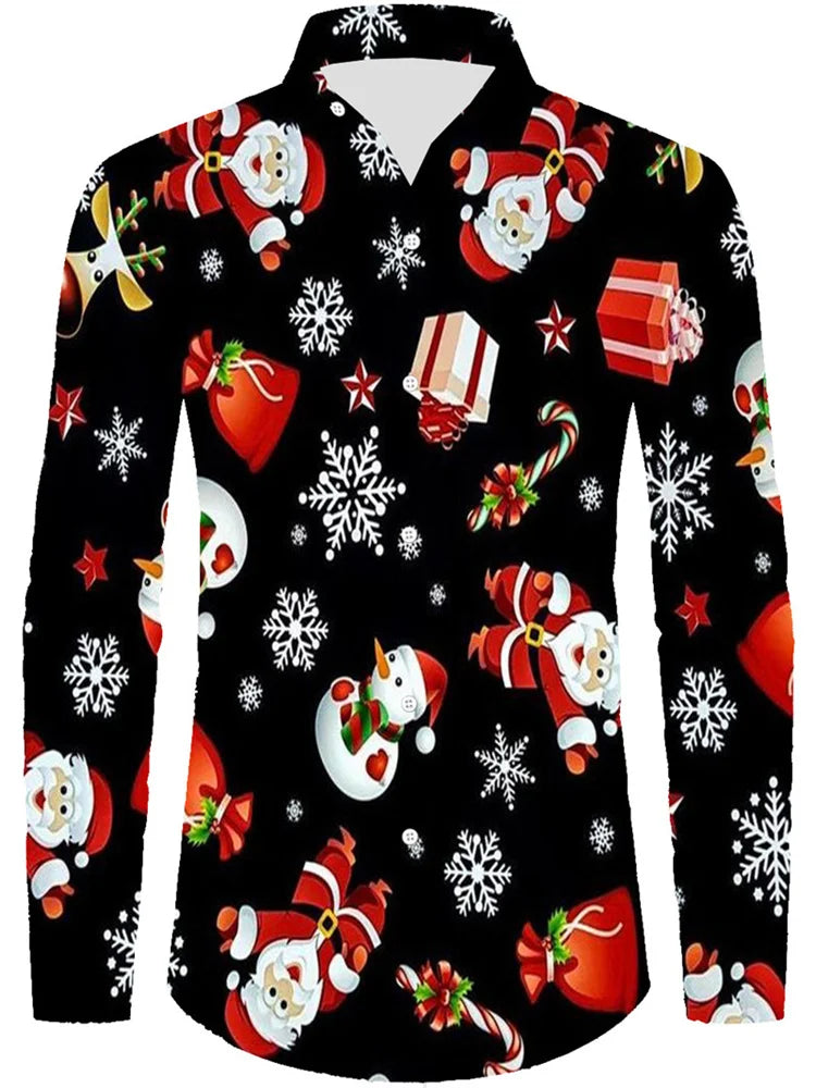Camisa Masculina Natal 3D – Pai Natal e Boneco de Neve