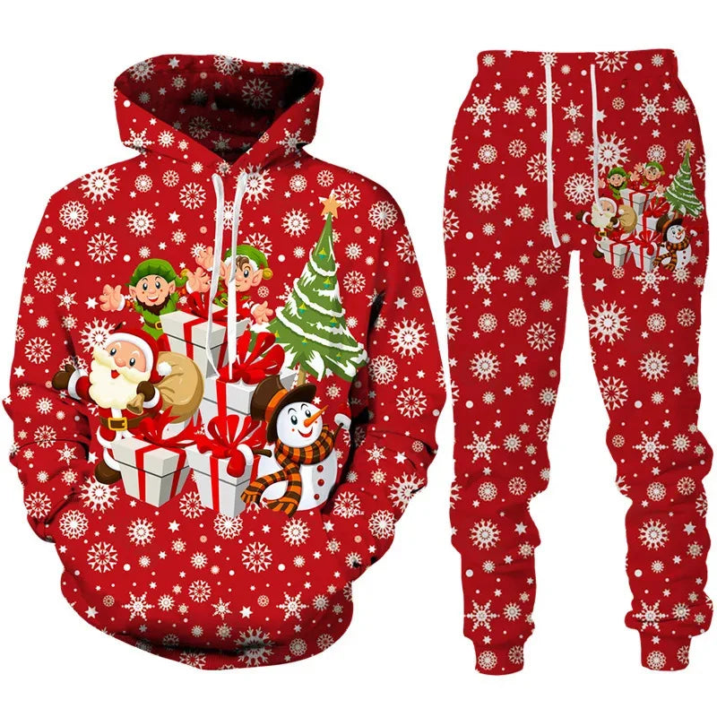 Conjunto Desportivo Masculino Natal 3D – Hoodie + Calças Inverno