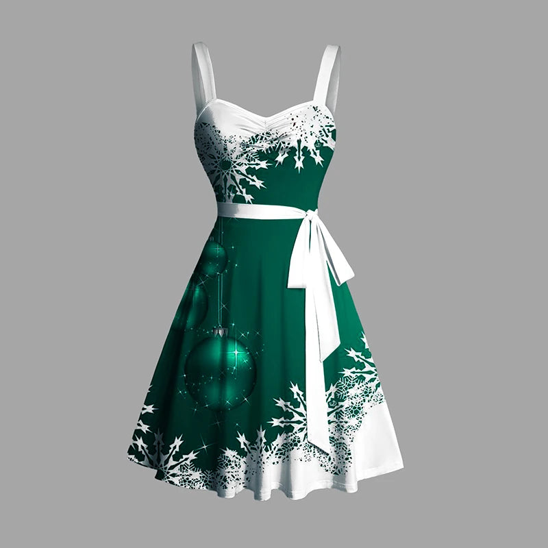 Vestido Natal Sweetheart Snowflake com Cinto – Elegância Festiva