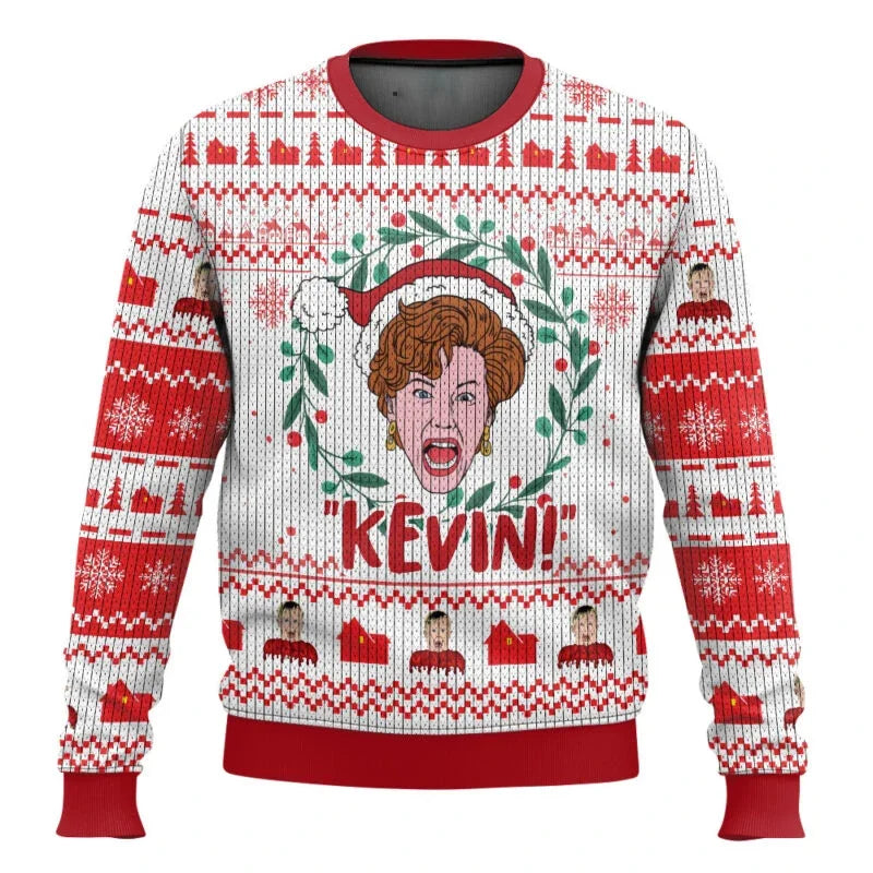 Sweatshirt Natal Inspirada no Clássico “Sozinho em Casa” – Ugly Christmas Sweater com Design Humorístico “KEVIN!!!”