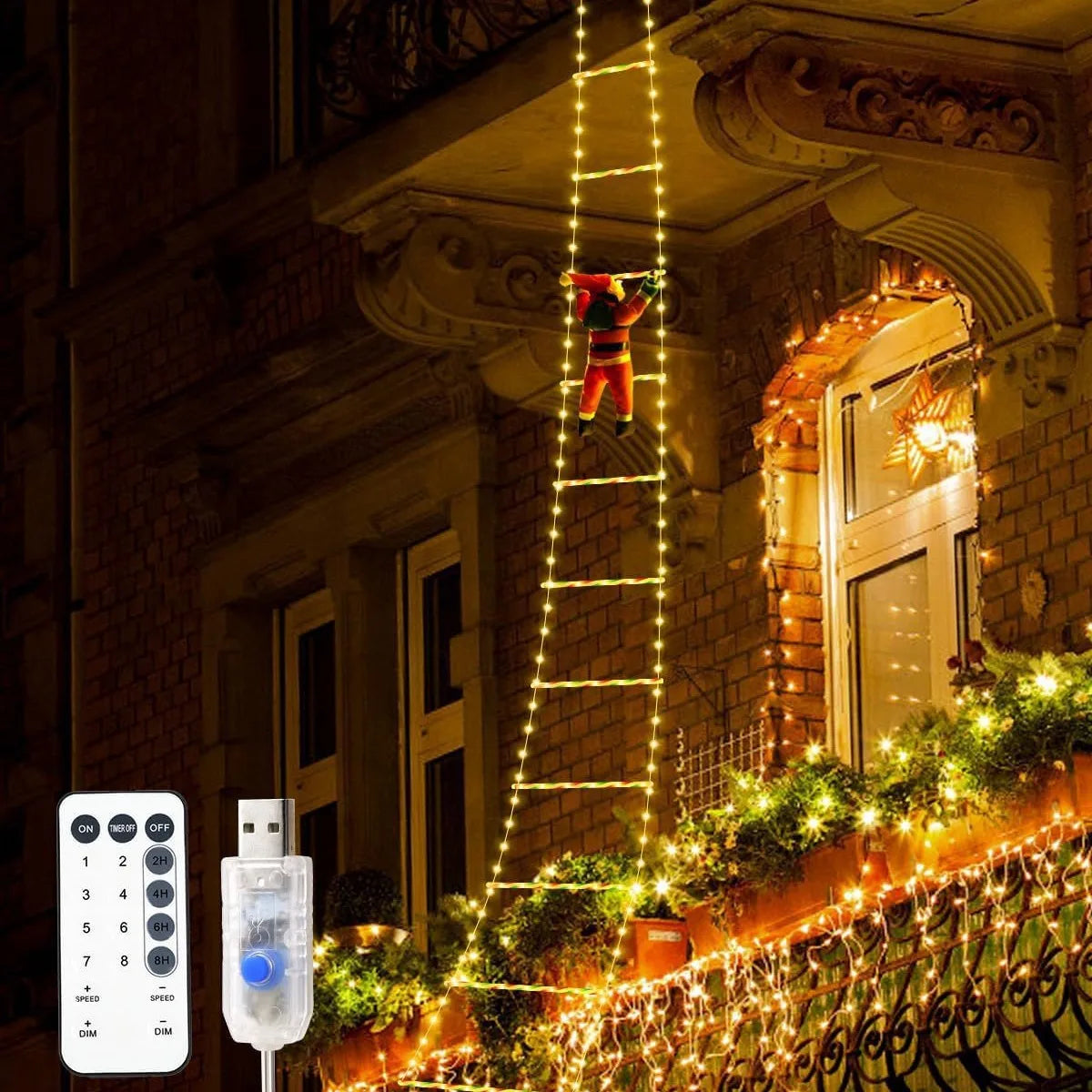 Pai Natal a Escalar com Luzes LED – Decoração Natalícia (1.5m / 3m)