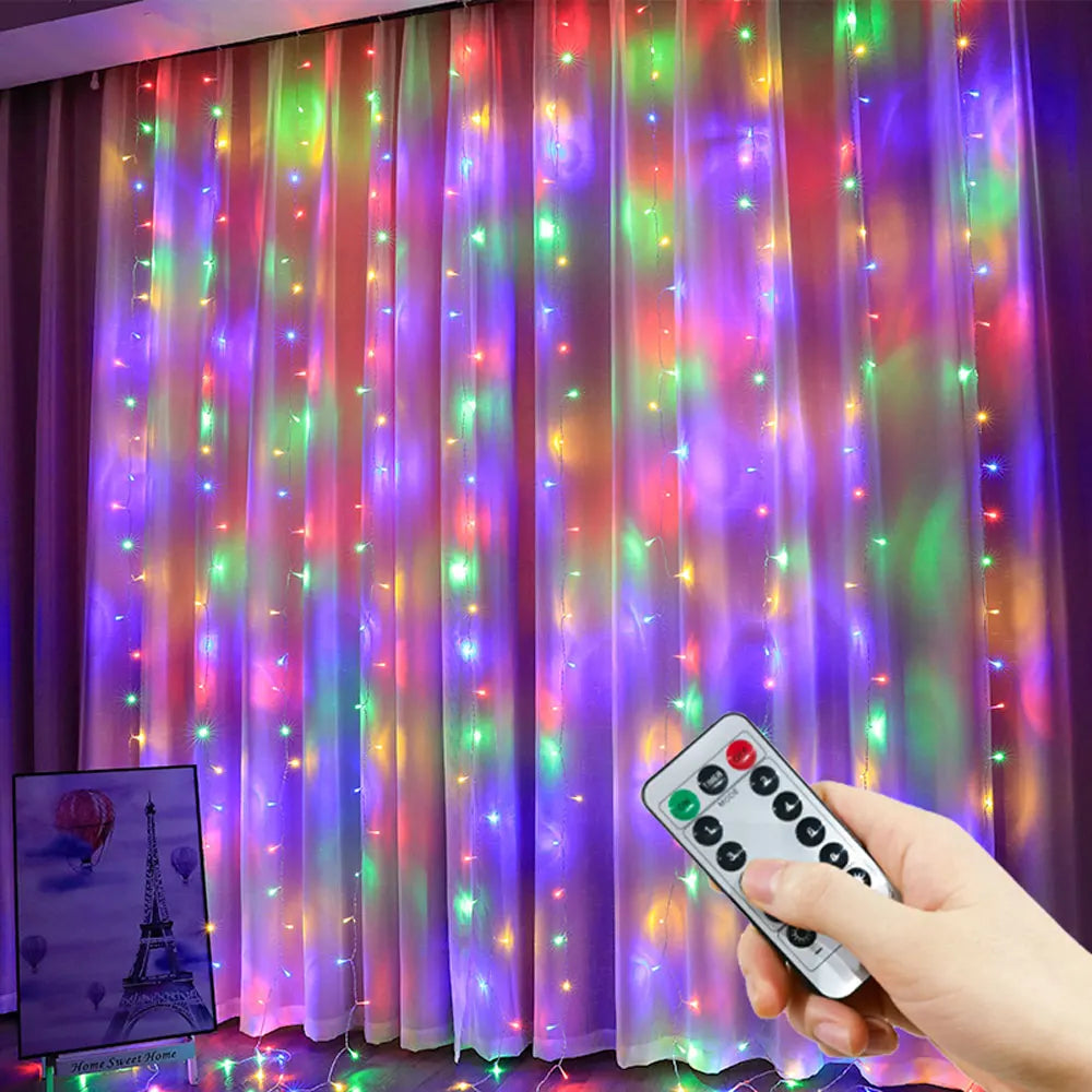 Cortina de Luzes LED USB com 8 Modos – Decoração Mágica
