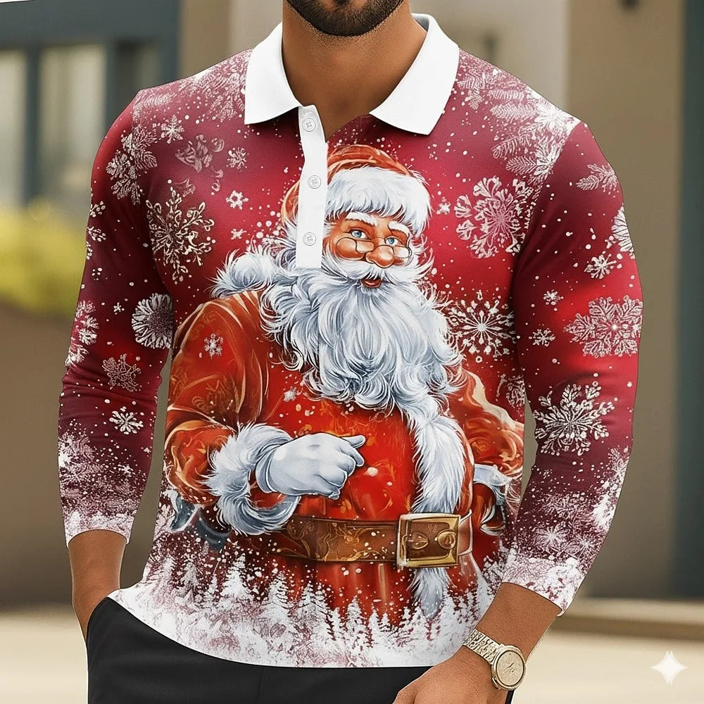 Polo Natalício 3D Homem – Pai Natal Divertido