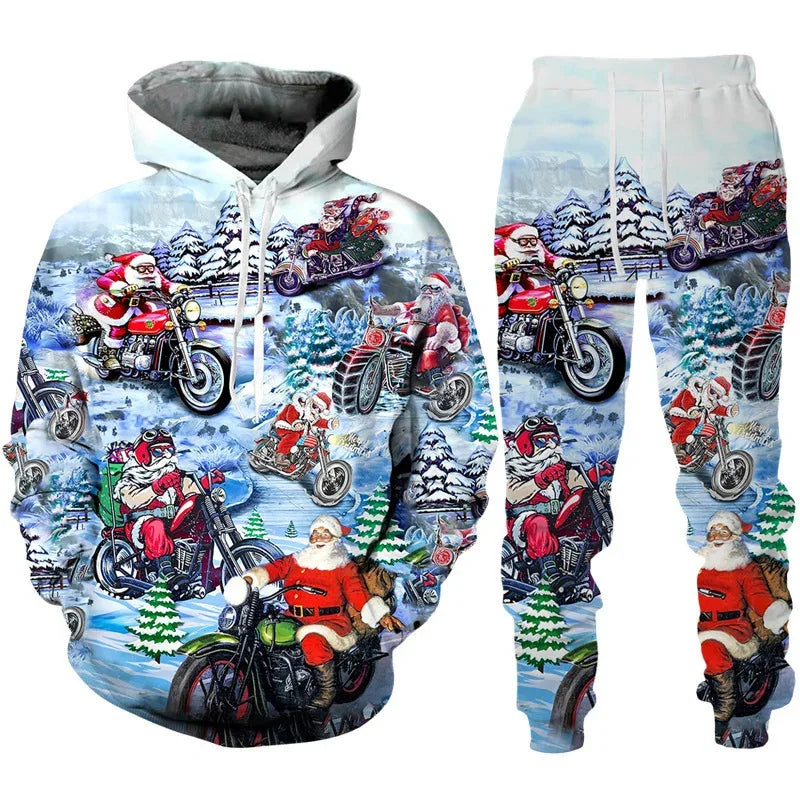 Conjunto Desportivo Masculino Natal 3D – Hoodie + Calças Inverno