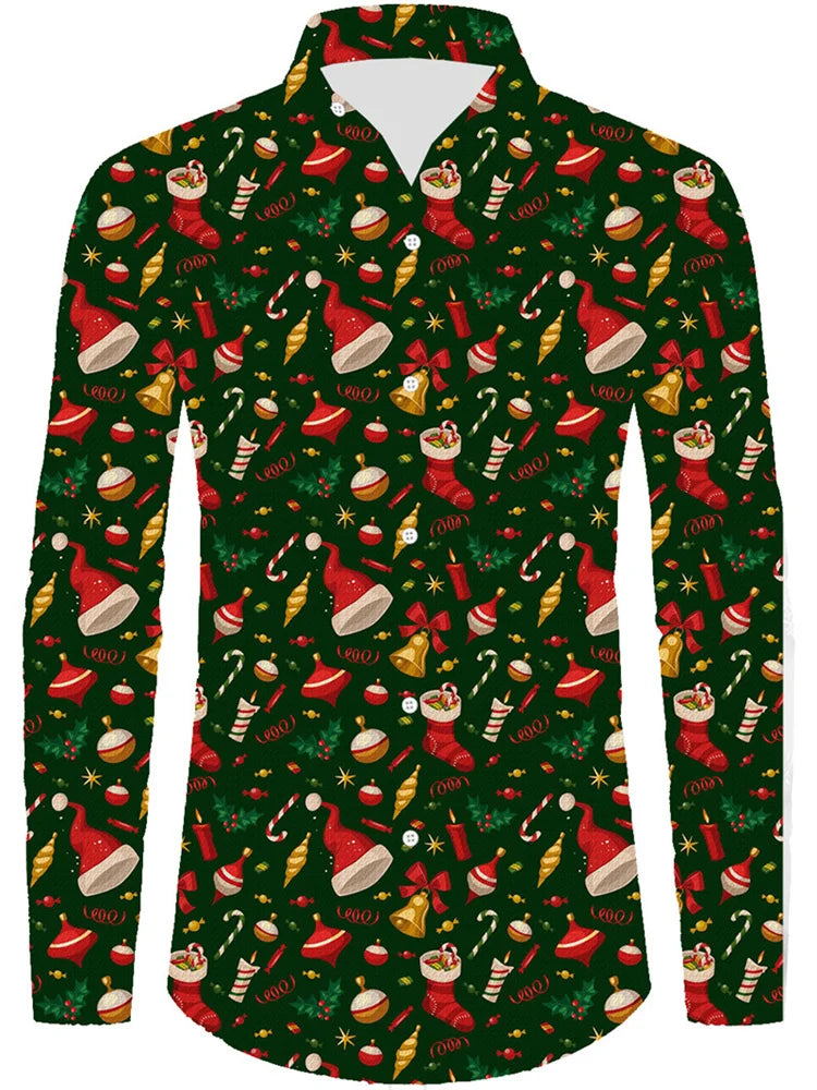 Camisa Masculina Natal 3D – Pai Natal e Boneco de Neve