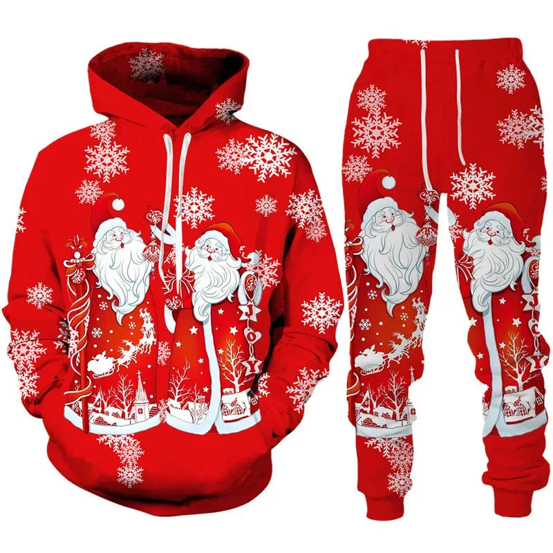Conjunto Desportivo Masculino Natal 3D – Hoodie + Calças Inverno