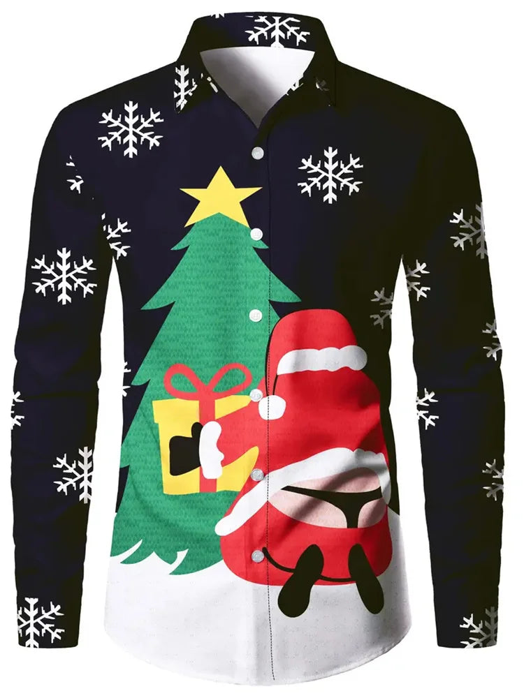 Camisa Masculina Natal 3D – Pai Natal e Boneco de Neve