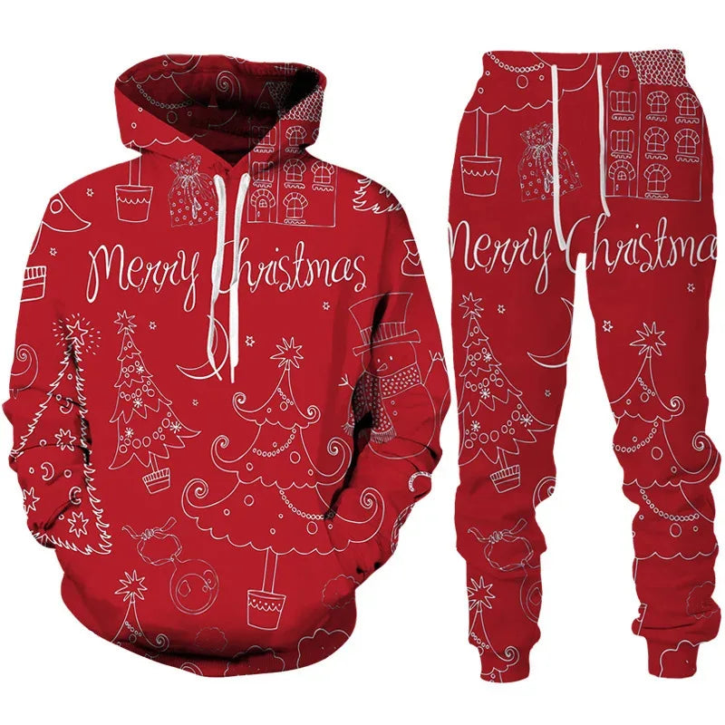 Conjunto Desportivo Masculino Natal 3D – Hoodie + Calças Inverno